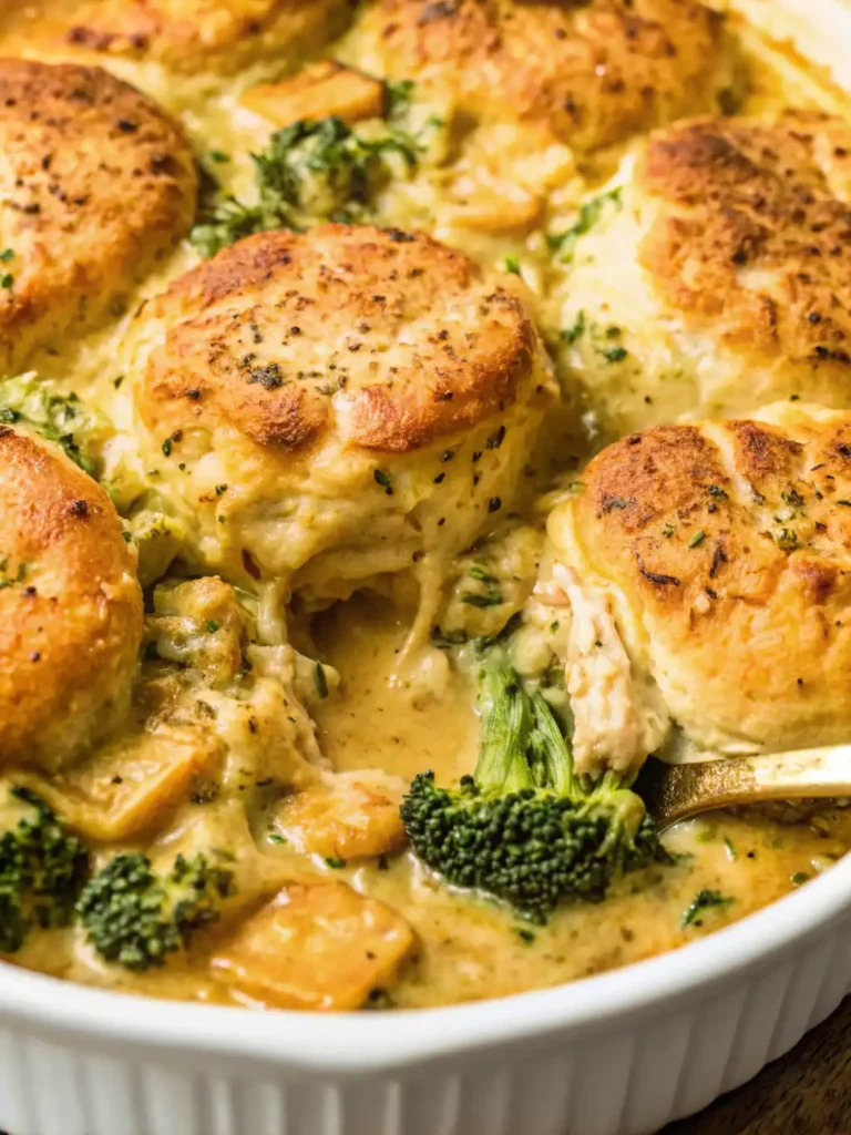 Broccoli Cheddar Biscuit Casserole