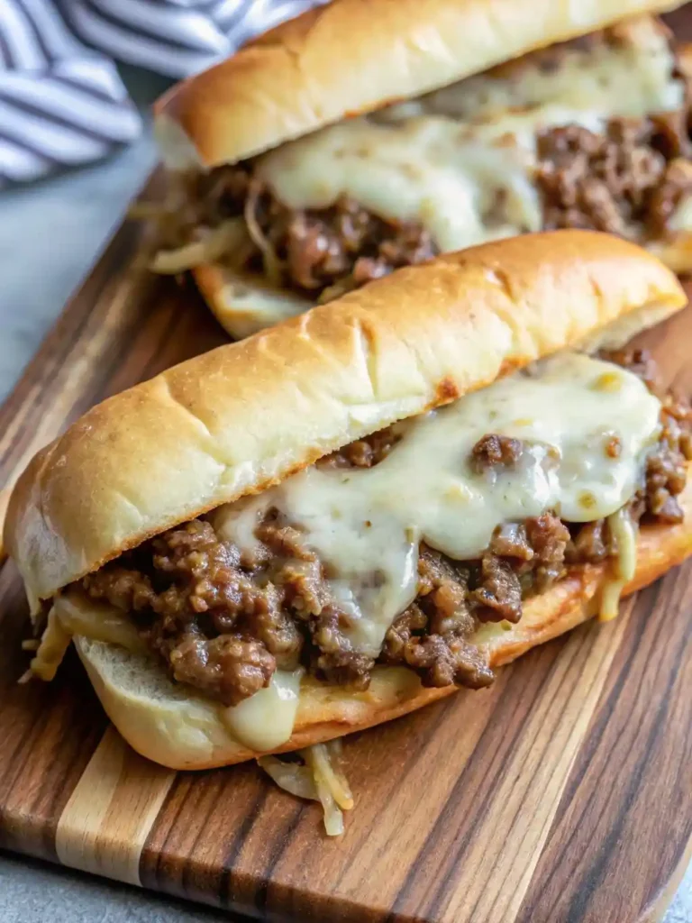 Slow Cooker Ground Beef French Dip Sandwiches