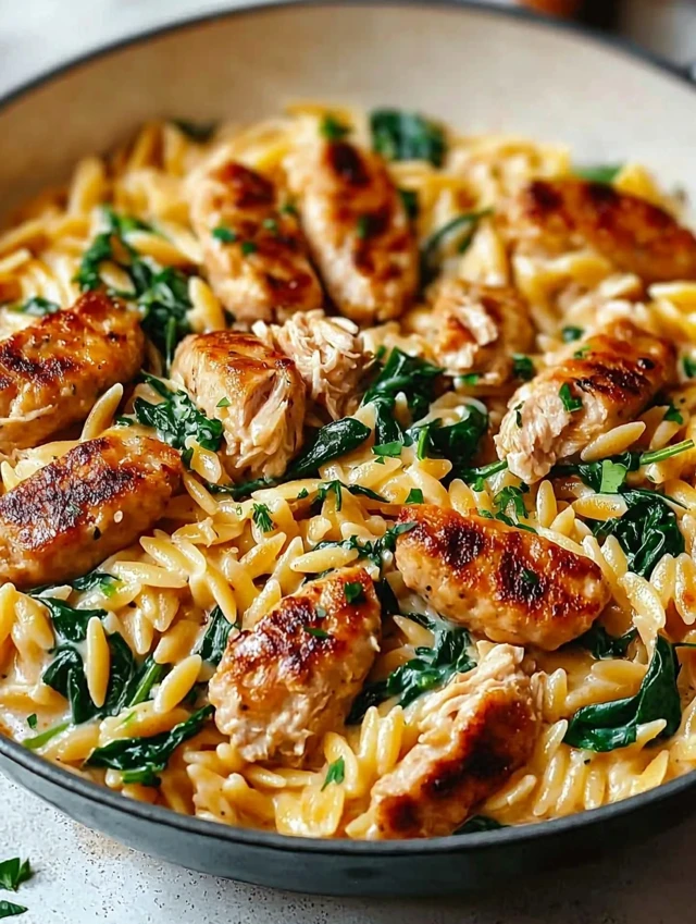 Creamy Chicken Sausage Orzo Skillet intro