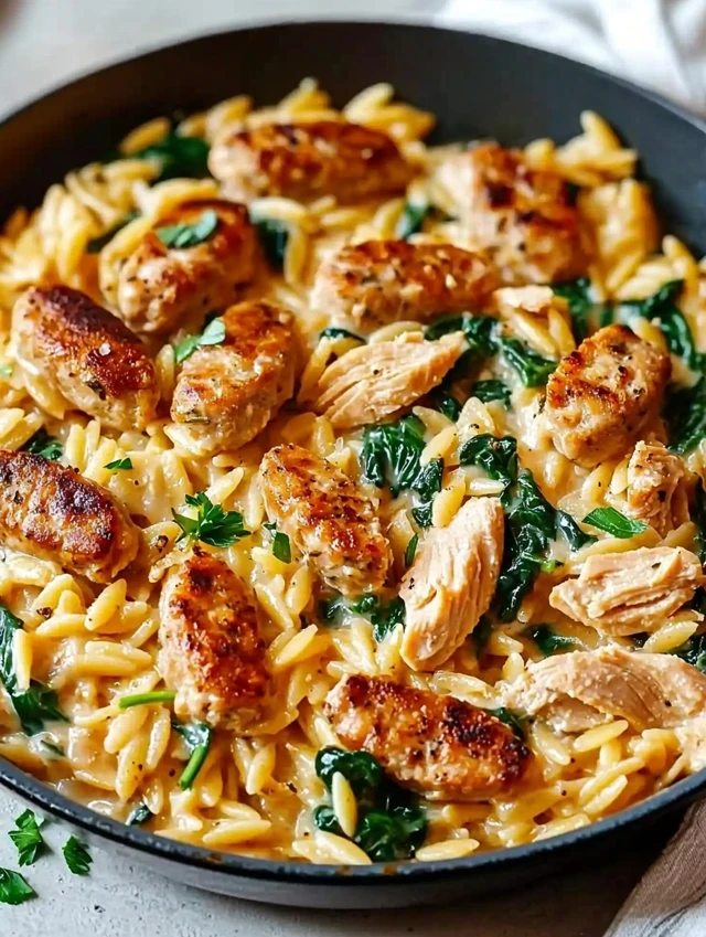 Creamy Chicken Sausage Orzo Skillet