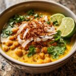 Spiced Chickpea “Masala” Soup with Toasted Coconut & Lime