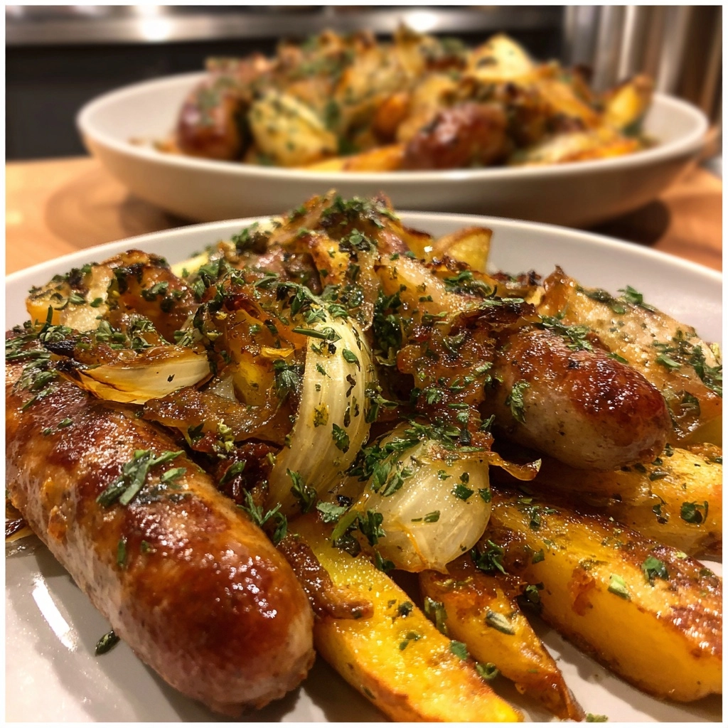 sausage & apple tray bake