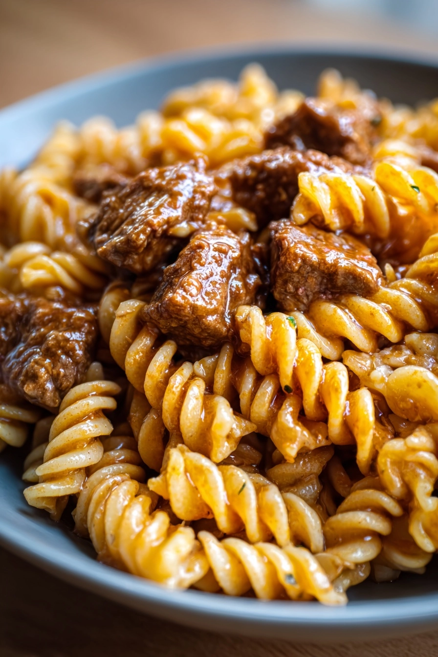 Beef and Rotini in Garlic Parmesan Sauce