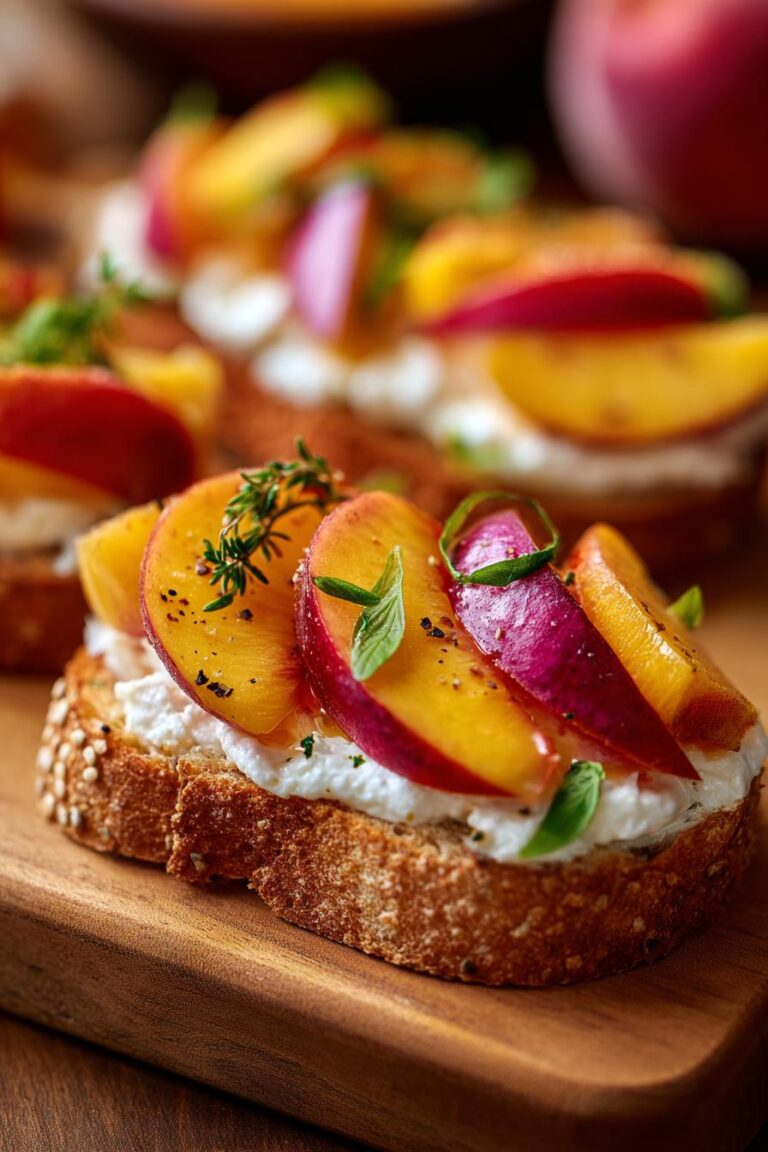 Juicy 4-Ingredient Best Peach Bruschetta With Whipped Ricota