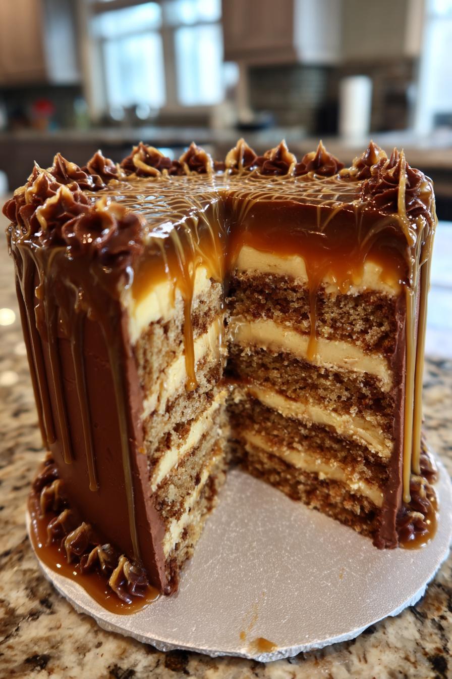 Caramel spiderweb cake