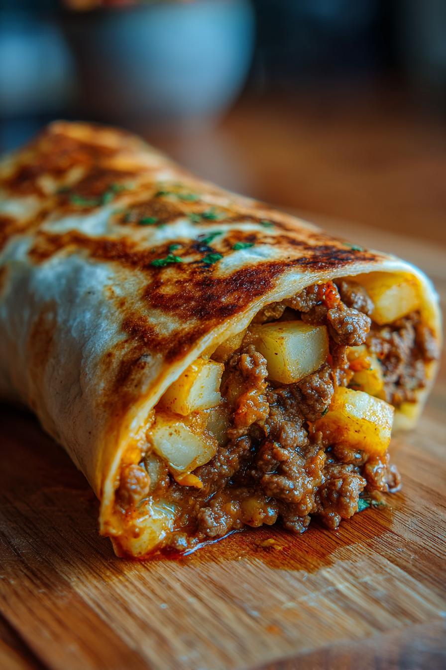 Cheesy Beef Potato Burritos