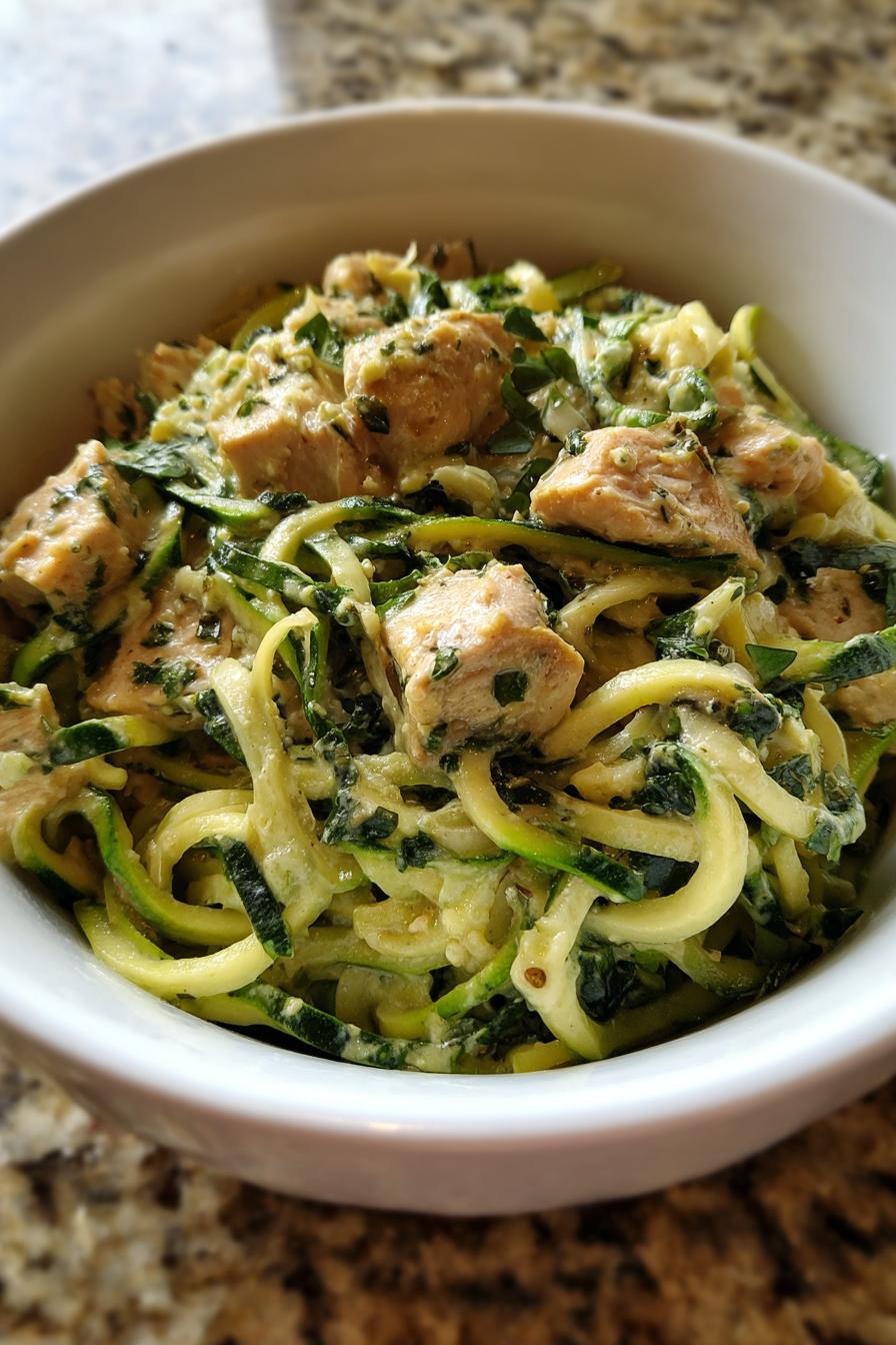 Creamy Basil Chicken Zoodle Pasta