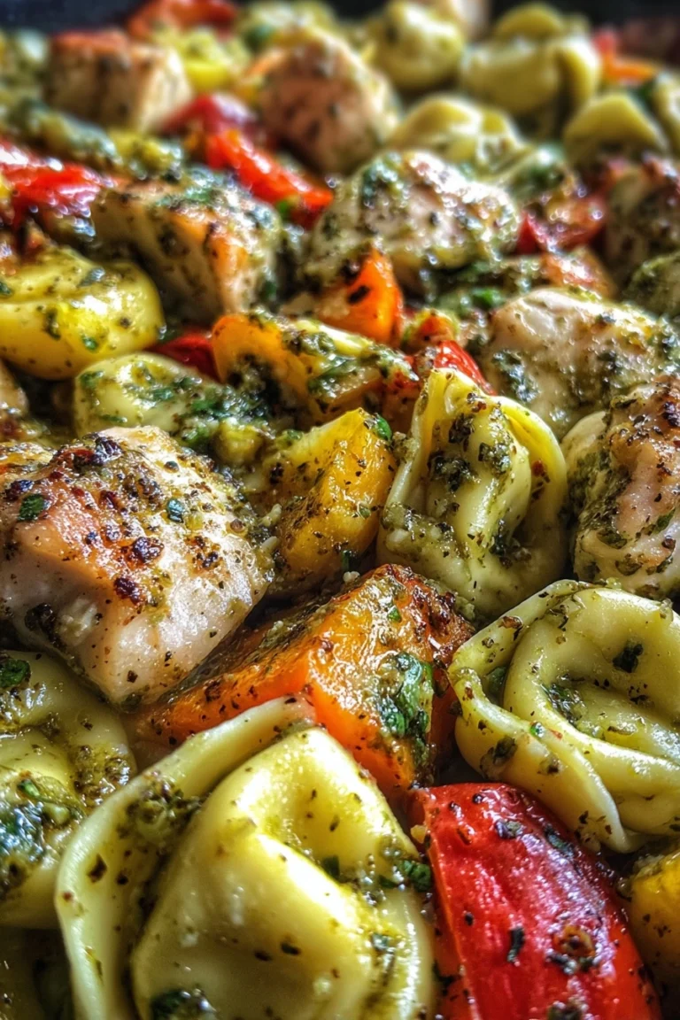 One-Pan Pesto Chicken, Tortellini, and Veggies