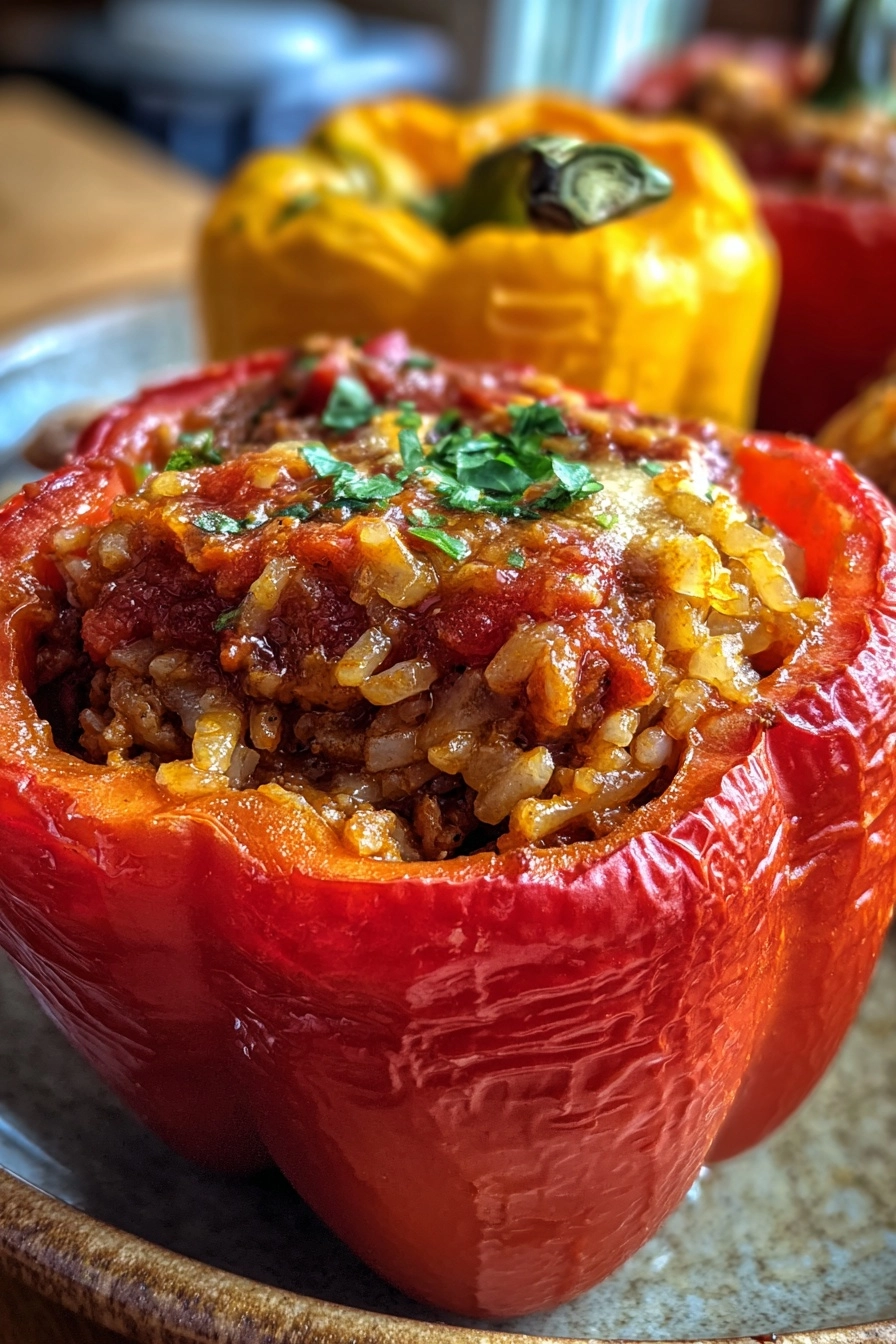 Slow Cooker Stuffed Bell Peppers – Cheap Fall Crockpot Recipe