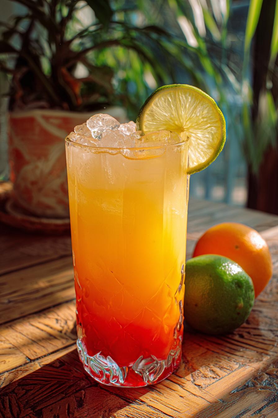 Tropical Tequila Sunrise cocktail