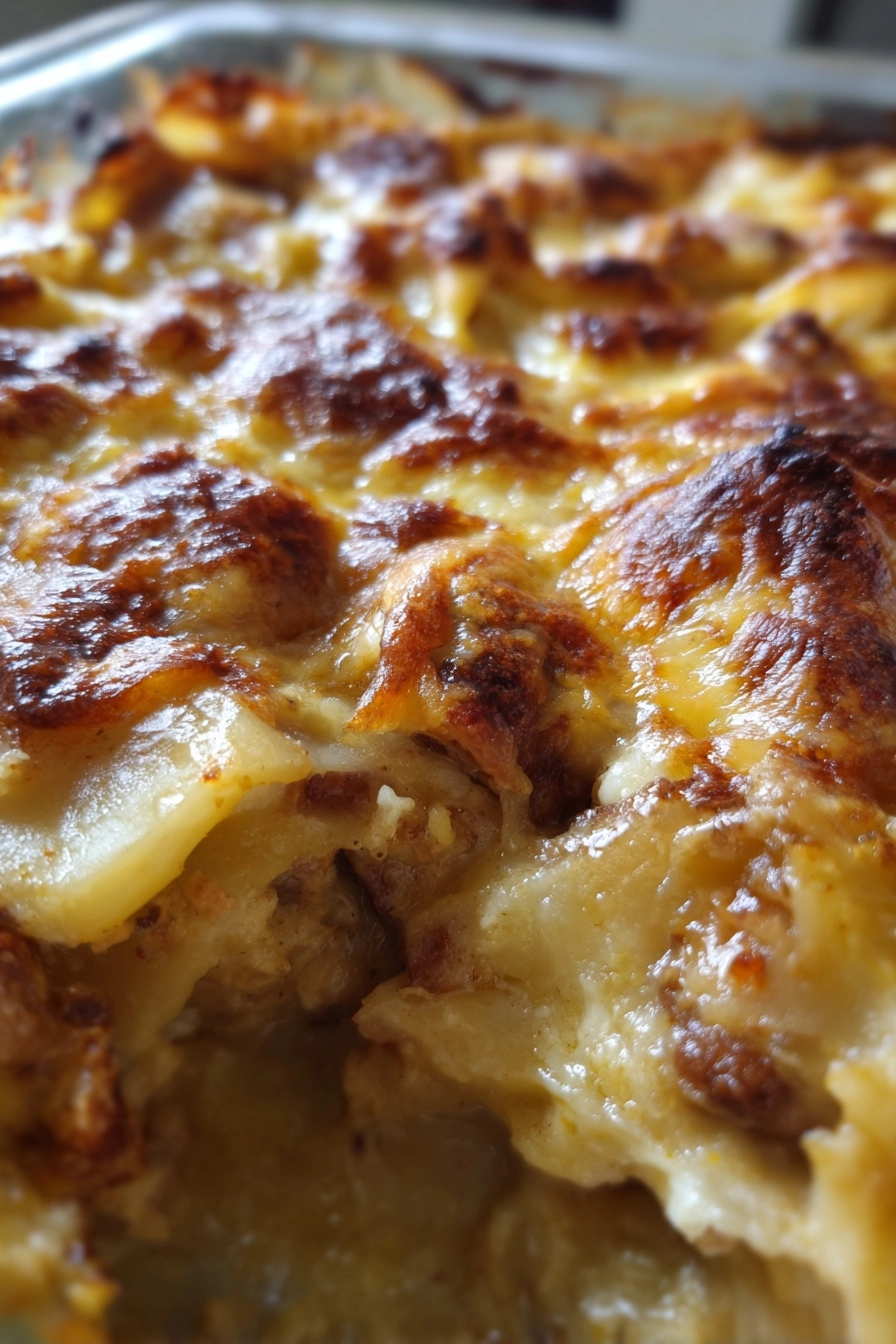 crockpot pierogi casserole with kielbasa