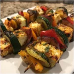 grilled vegetable & halloumi skewers