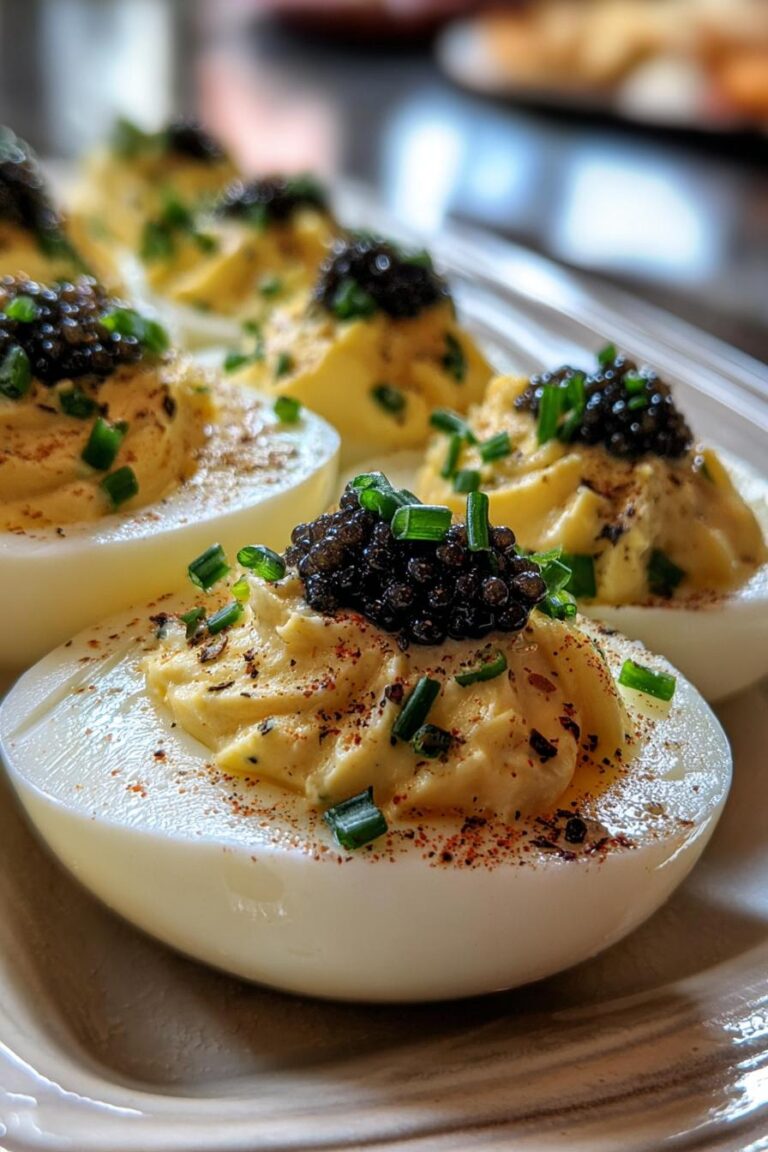 Caviar Deviled Eggs with Chive Garnish