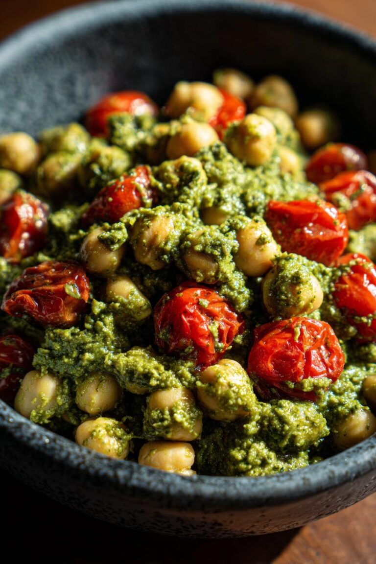 Creamy pesto chickpea bowl