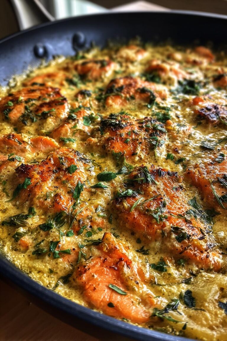 Creamy pesto salmon skillet