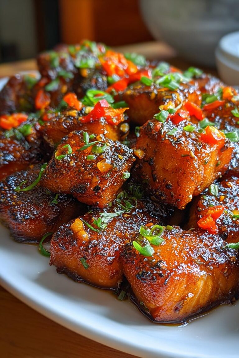 Crispy maple chili salmon bites
