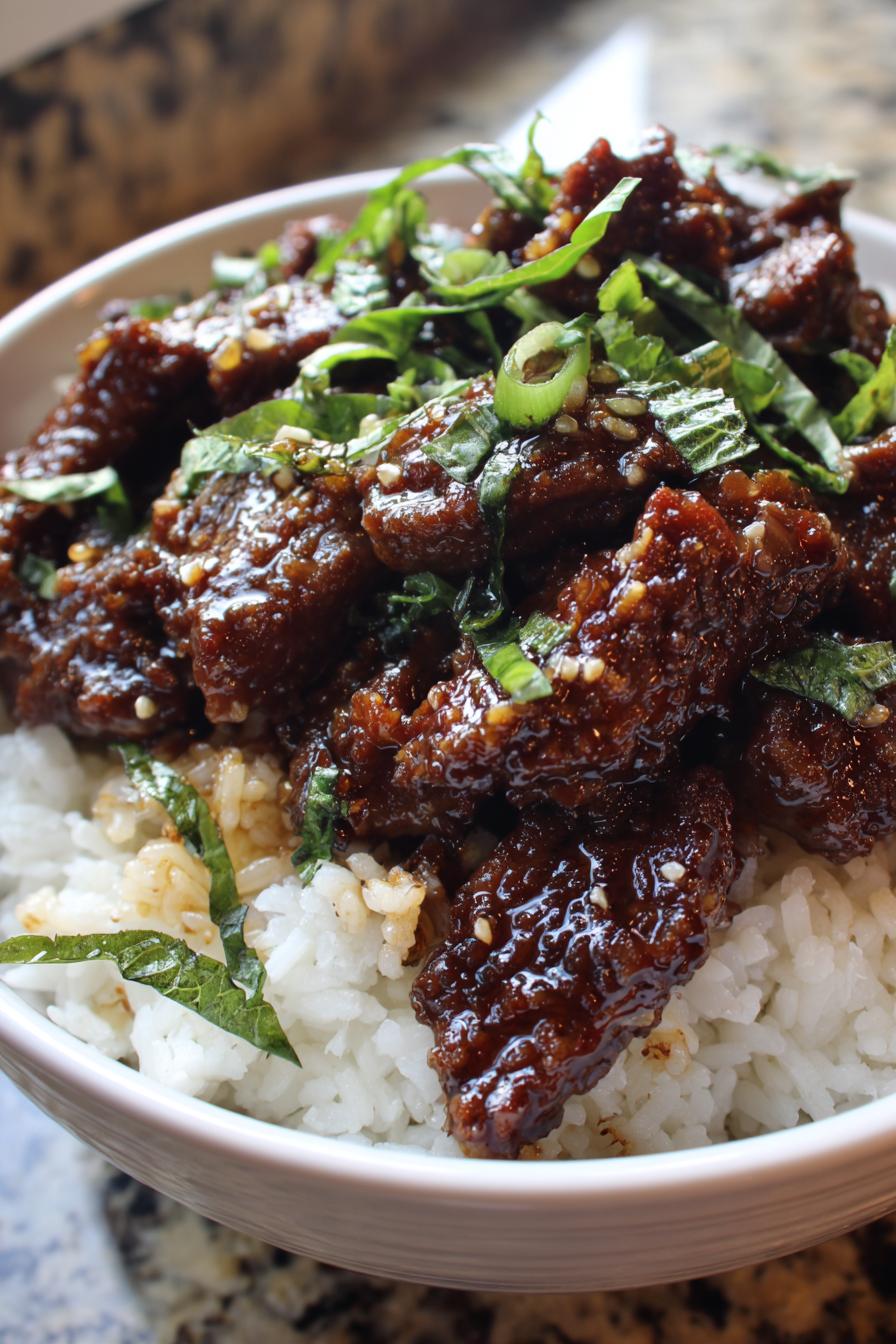 Honey garlic ginger beef bowls