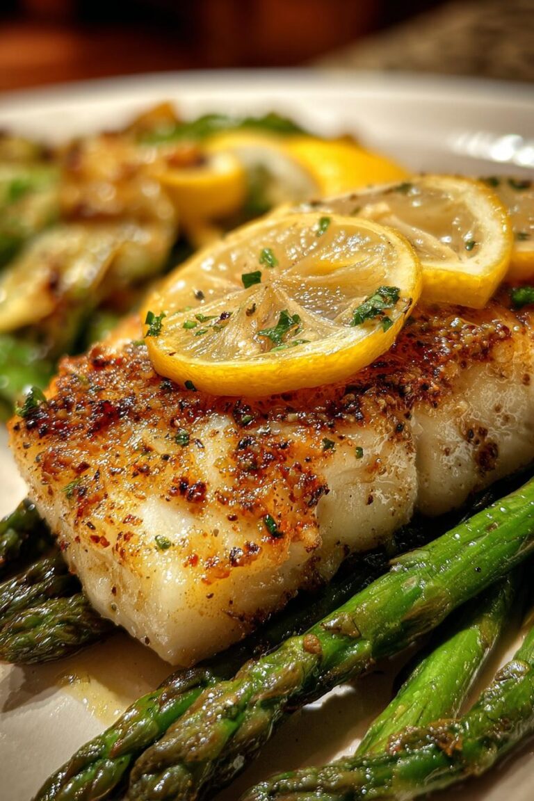 Lemon Butter Halibut with Asparagus Spears