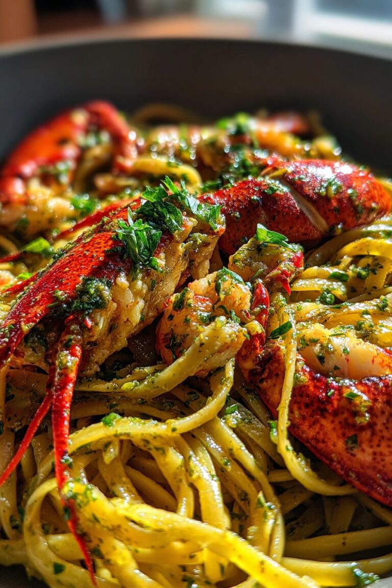 Pesto Lobster Linguine with Garlic Butter
