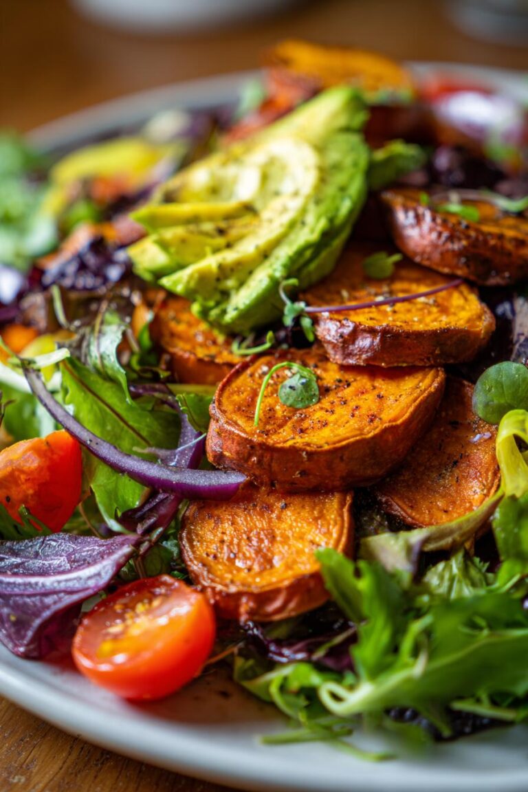 Roasted sweet potato avocado salad