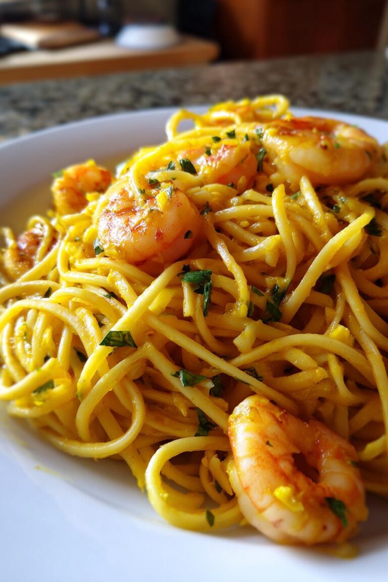 Saffron Shrimp Linguine with Garlic Butter