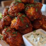 air-fryer cauliflower wings with buffalo sauce & blue cheese dip