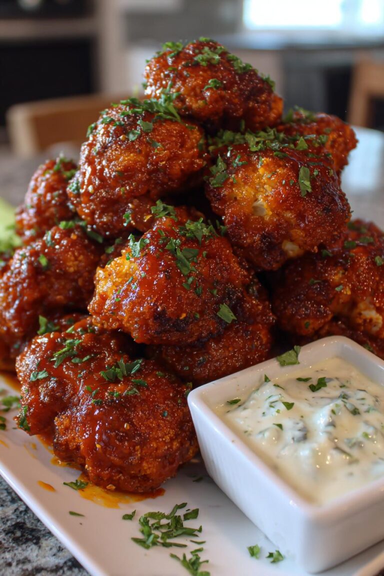 air-fryer cauliflower wings with buffalo sauce & blue cheese dip