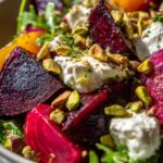 beetroot and goat cheese salad with pistachios