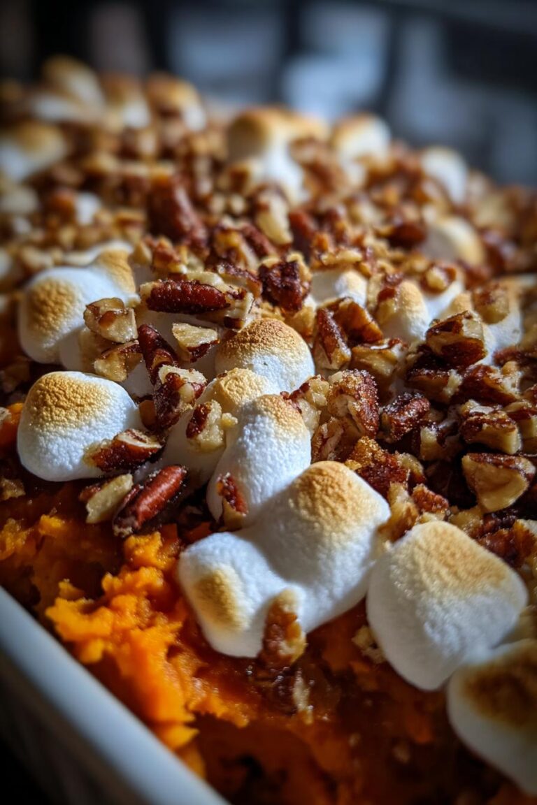 bourbon pecan sweet potato mash with marshmallow topping