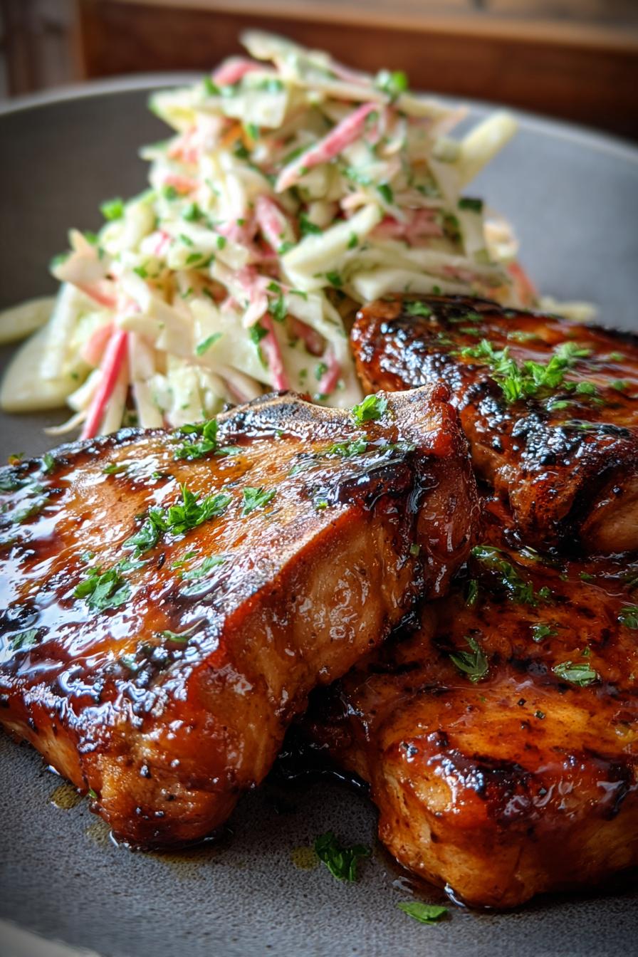 cider glazed pork chops with apple slaw