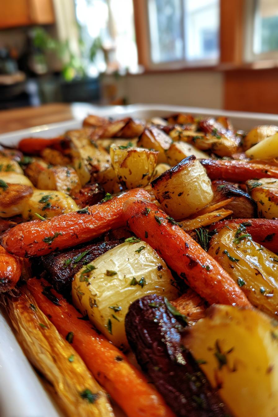 garlic herb roasted root veggies