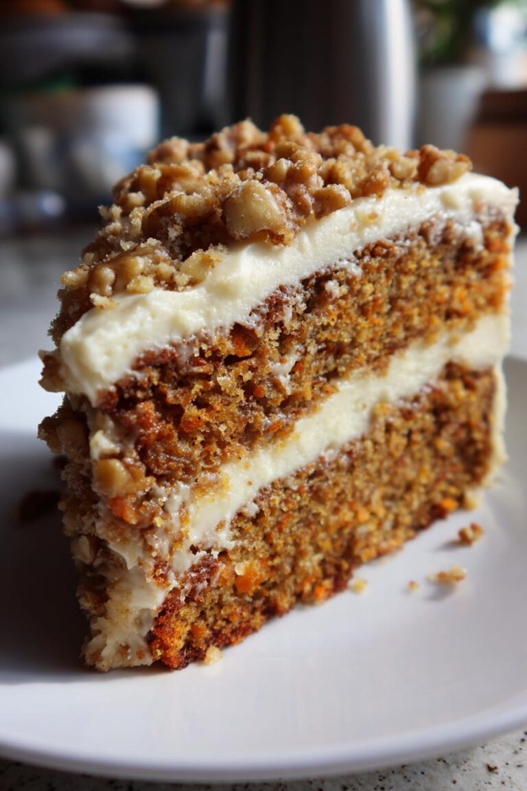 gluten-free carrot cake with cream cheese frosting and walnut topping