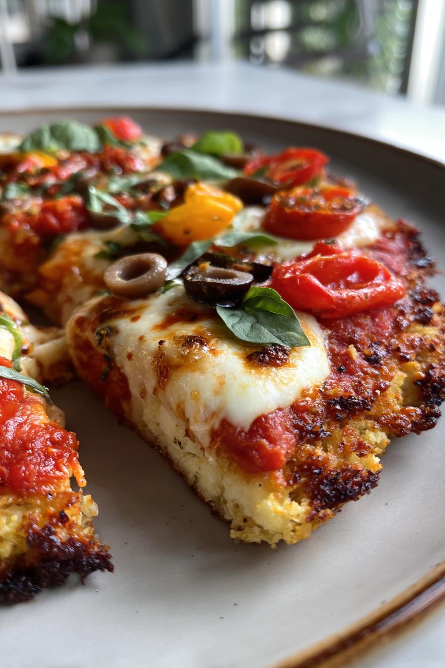 gluten-free pizza with cauliflower crust and gourmet toppings