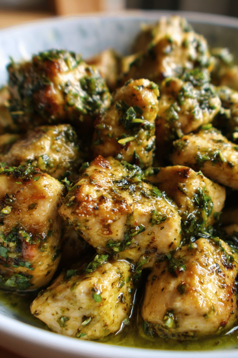 keto basil pesto chicken cubes