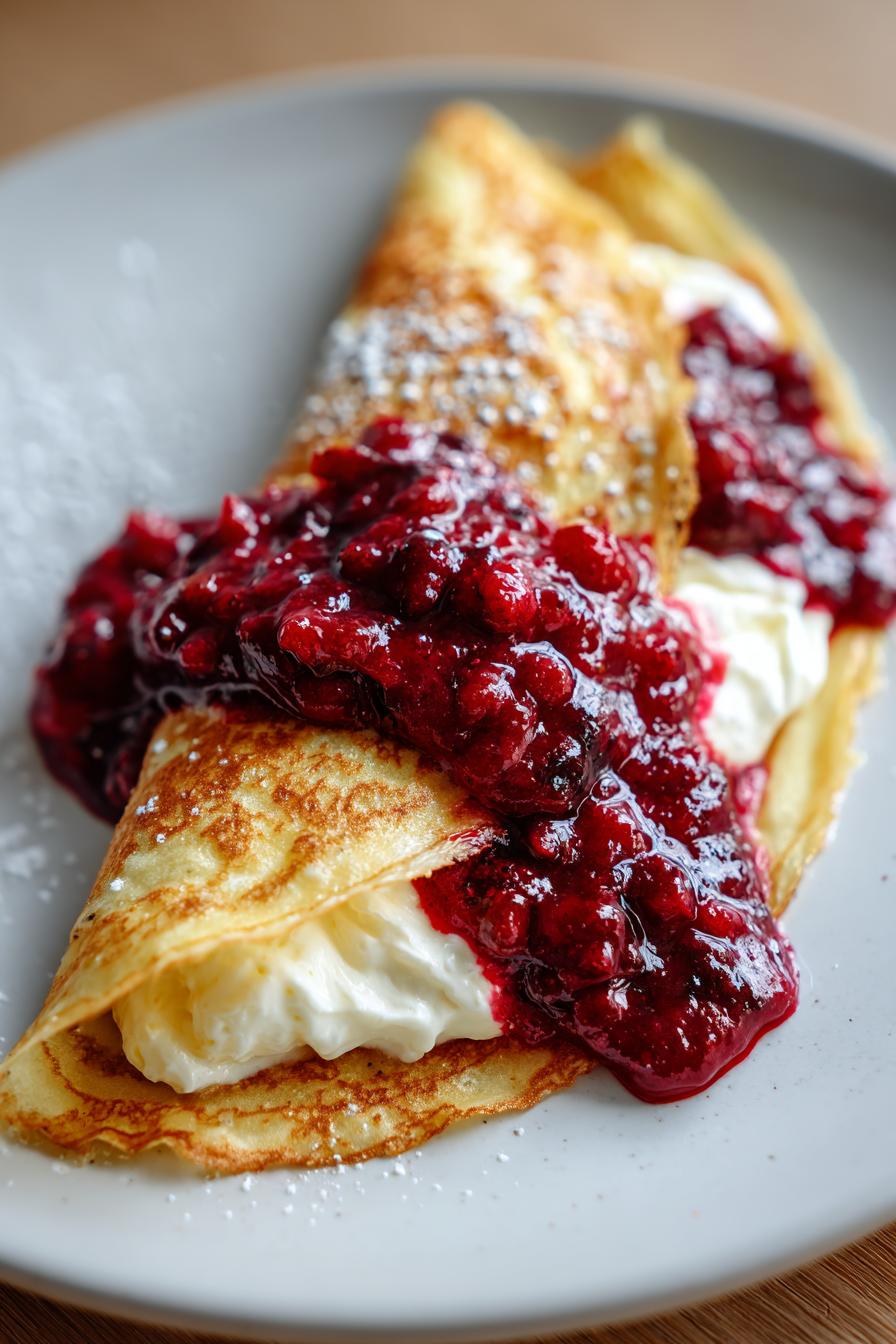 lemon ricotta stuffed crepes with berry compote