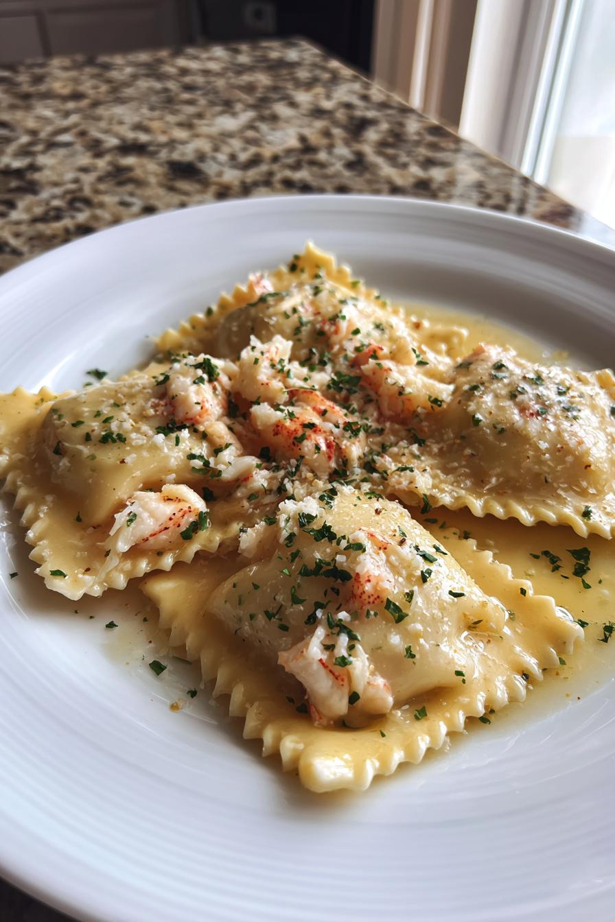 lobster ravioli with butter sauce