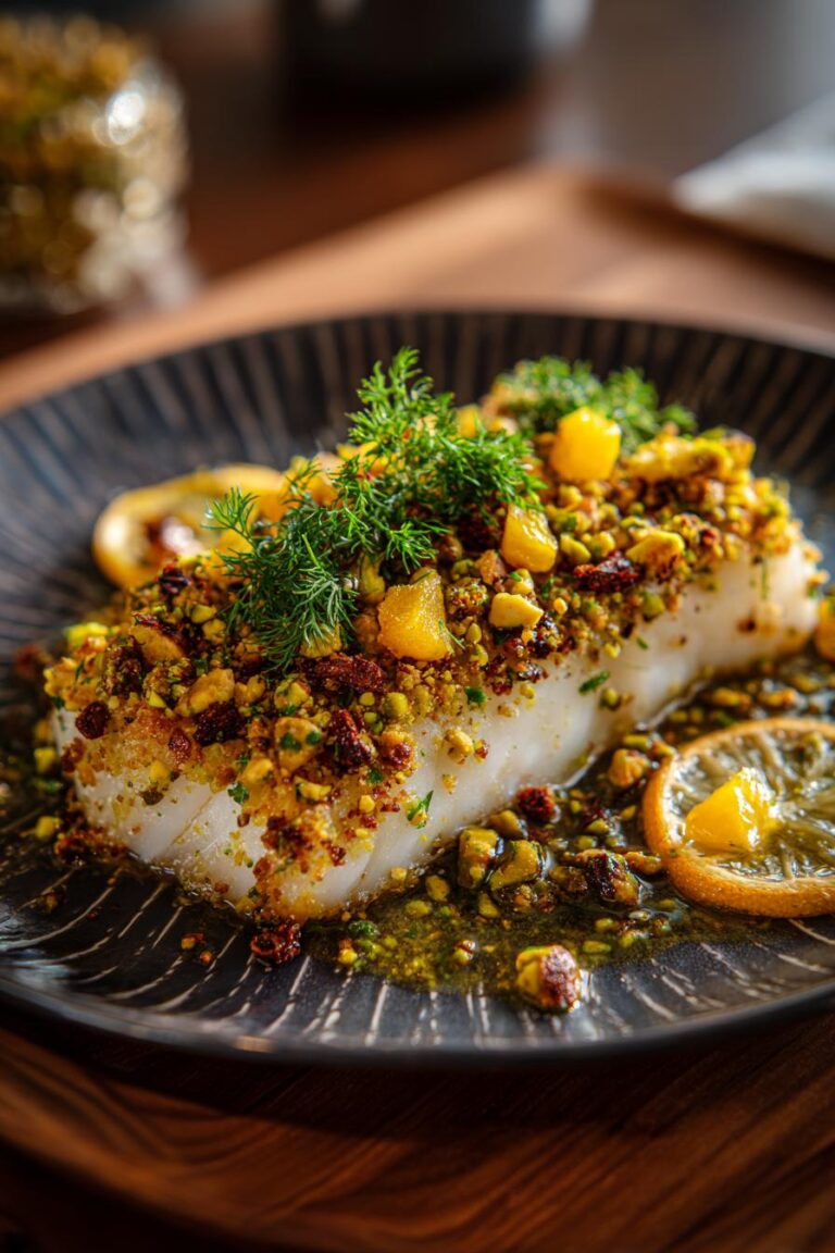 pistachio crusted halibut