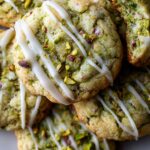 pistachio rose water cookies with white chocolate drizzle