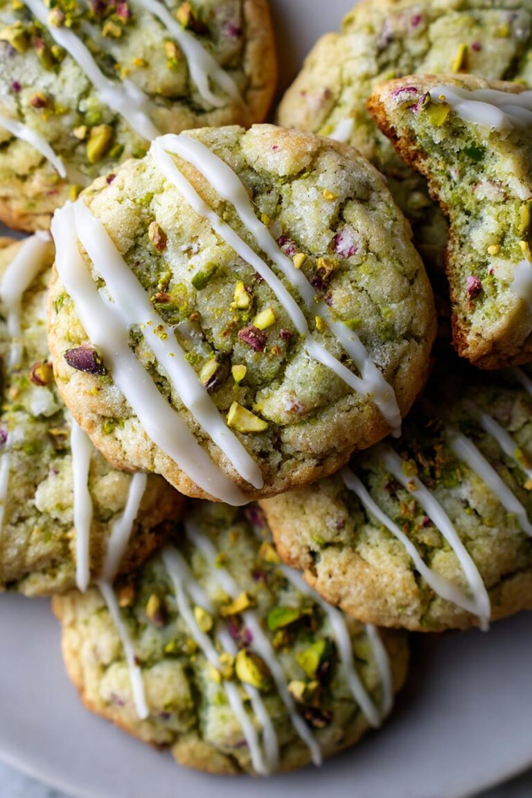 pistachio rose water cookies with white chocolate drizzle