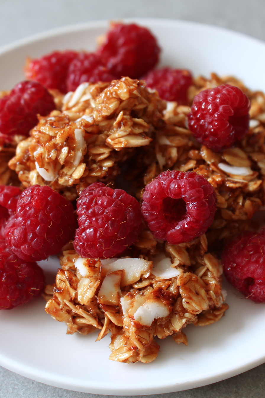 raspberry coconut granola clusters