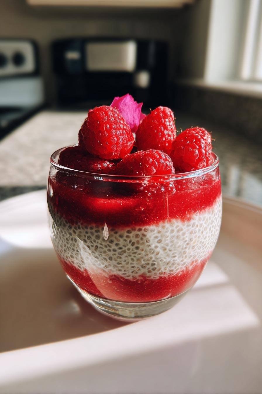 raspberry rose milk chia pudding