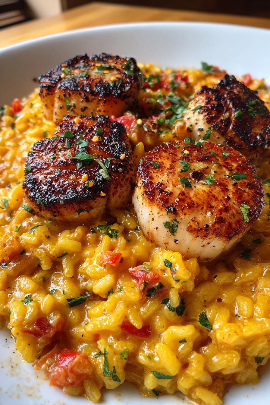 saffron risotto with scallops