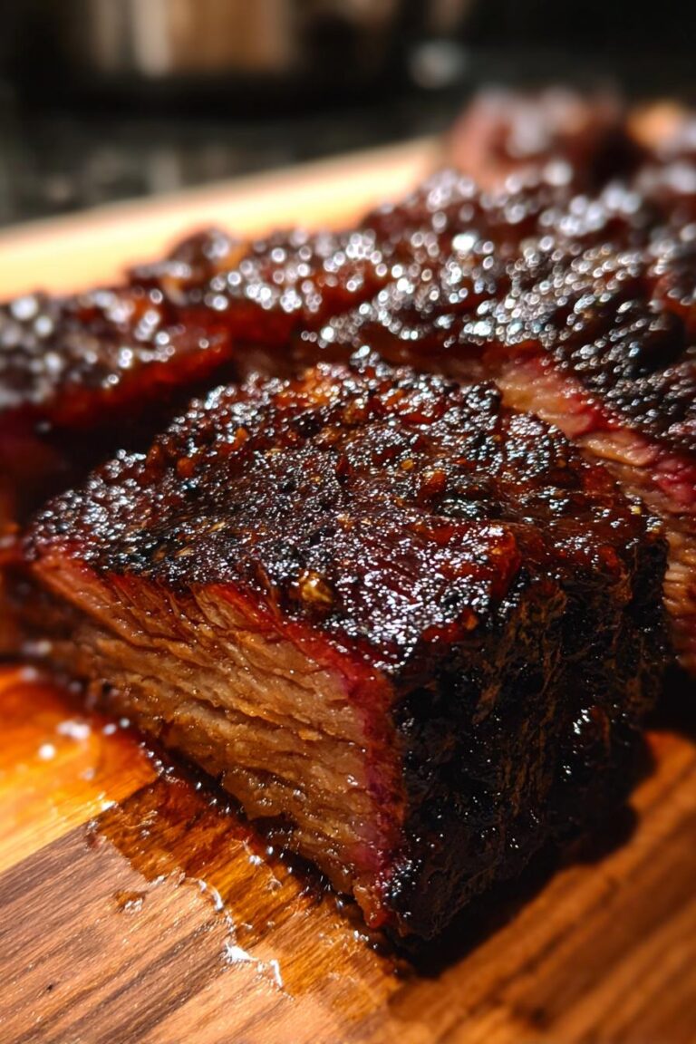 smoked brisket burnt ends with bourbon glaze