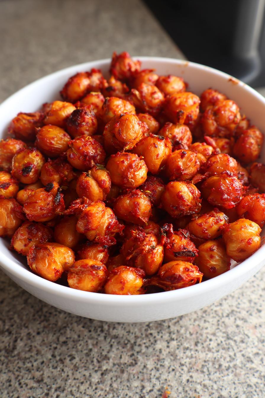 spicy harissa roasted chickpeas snack