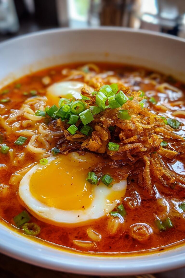 spicy miso ramen with soft egg and crispy onions