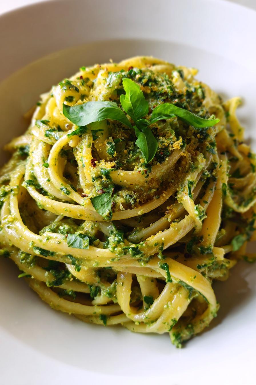Creamy Sunflower Seed Pesto Pasta