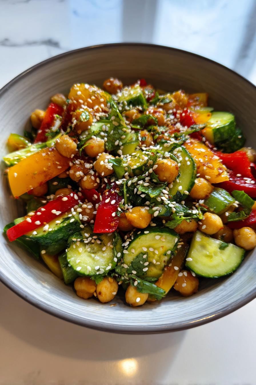 Herb-marinated chickpea and vegetable salad