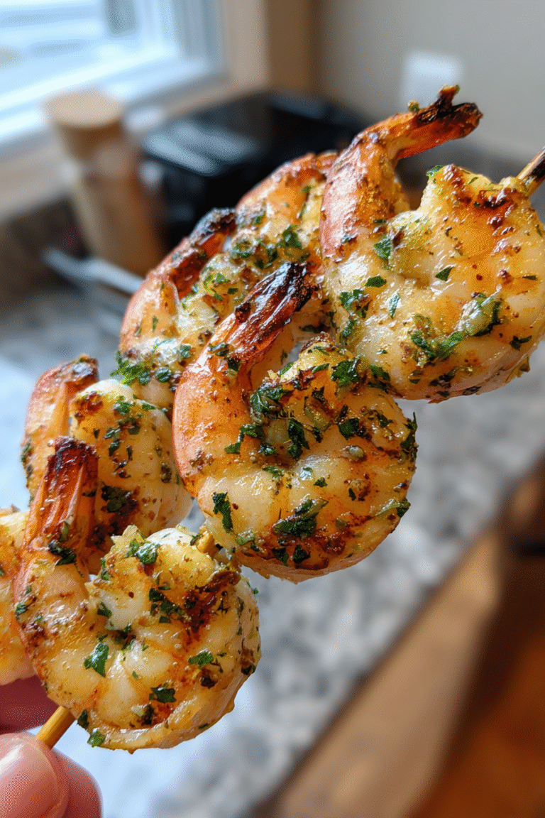 Air Fryer Garlic Shrimp Skewers