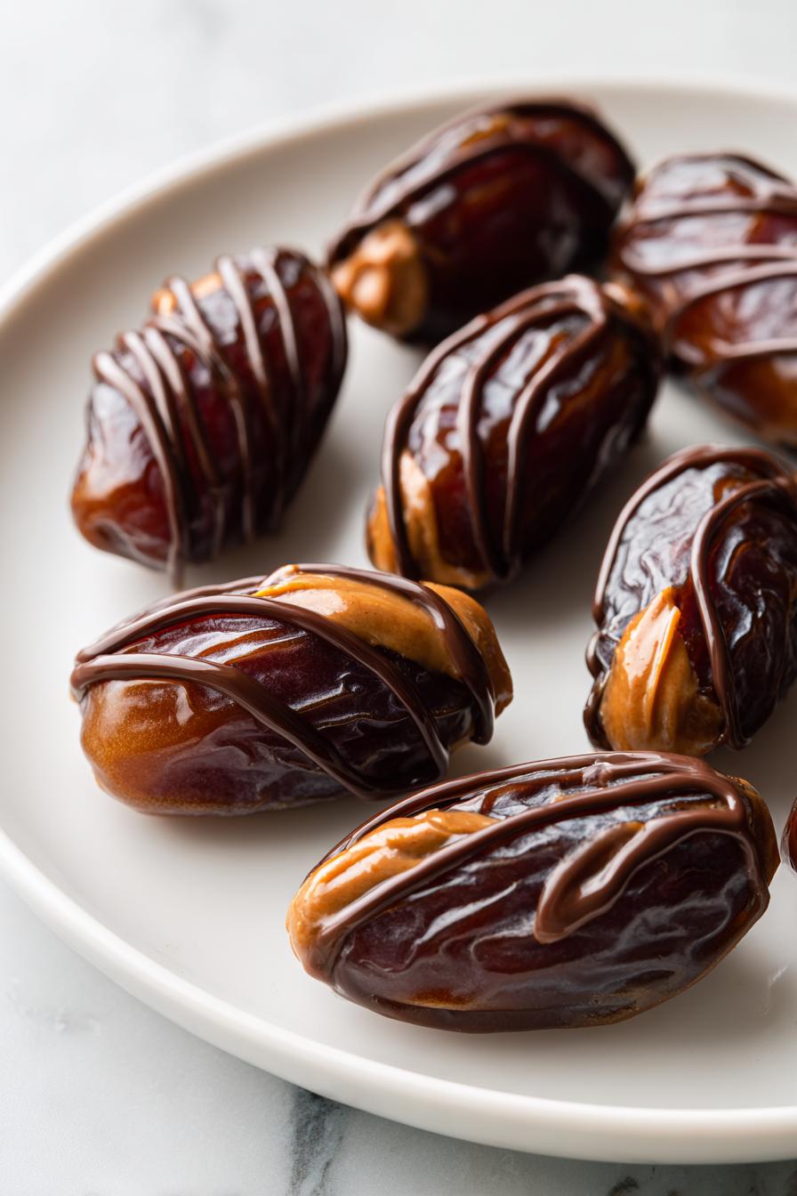 Dates stuffed with peanut butter chocolate
