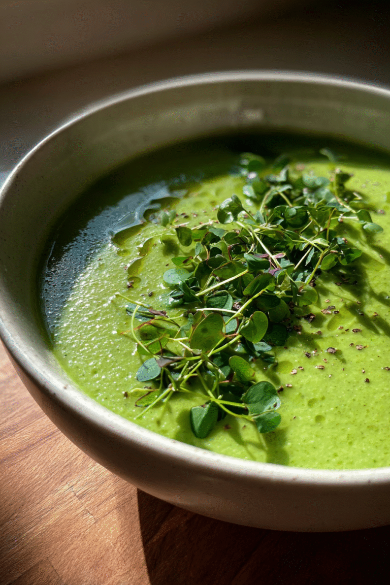 Micro-Herb Infused Spring Pea Soup